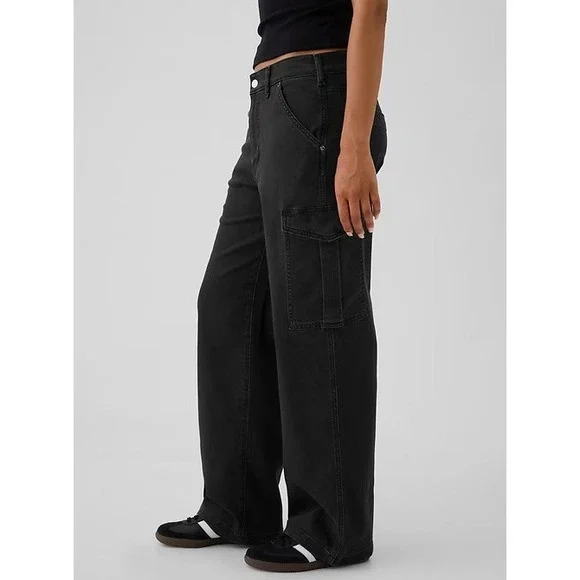 NWT Gap Mid Rise '90s Loose Cargo Jeans Washed Blk Grunge Baggy Skater Sz 33 16 - Picture 6 of 16